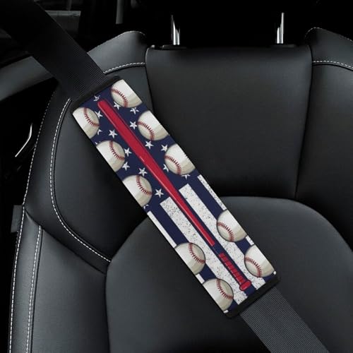 2 Pack Breathable Car Seat Straps Shoulder Pads for Adults and Children, All Vehicles, Baseball American Red Line Flag Harness Pads Strap, Pressure Relief - color: Pattern 461