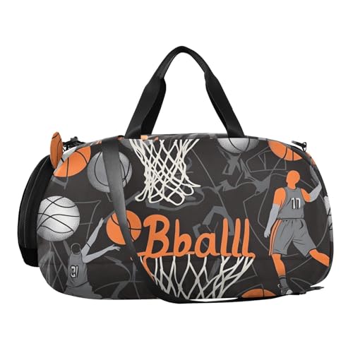 Kids Sports Duffel Bag for Boys & Girls - Basketball Players Balls 100% Polyester Gym Bag with Separate Shoe Compartment, Adjustable Shoulder Strap, Compact Travel & Workout Gear Bag - color: Basketball Players Balls