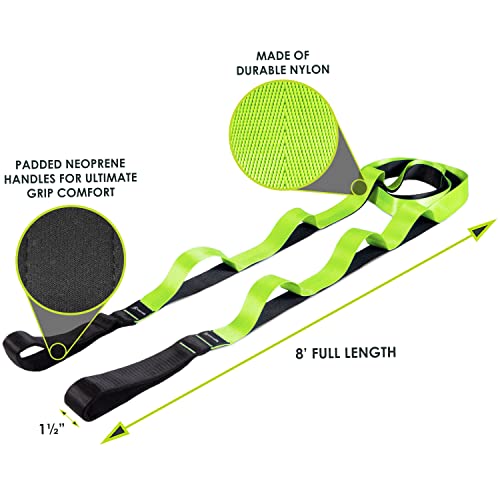 ProsourceFIt Multi-Loop Stretching Strap 8 Ft for Yoga, Pilates, Physical Therapy, Sports, Dance & Gymnastics to Improve Posture, Increase Flexibility and Mobility, 3 dual-toned colors available