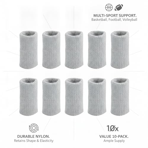 10-Pack Nylon Finger Sleeves for Basketball & Football, Snug Fit, Durable Sports Cover - color: Gray