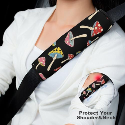 2 Pack Universal Fit Seat Belt Shoulder Pad for Kids, Car Seats Pushchair Strollers High Chair Pushchair, Colorful Mushrooms Shoulder Protector, Anti-Slip Pad - color: Pattern 964
