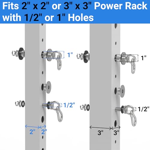 Heavy-Duty Power Rack Attachments, Quick-Install Home Gym Accessories for 2x2, 2x3 & 3x3 Power Racks, Fits 1/2" & 1" Holes - color: Silver 2-Pack