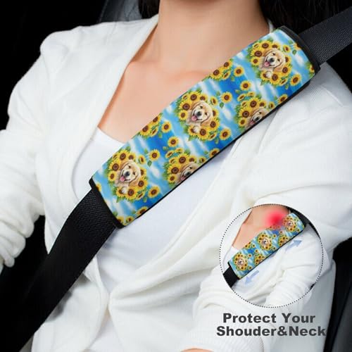 2 Pack Cute Golden Retriever Funny Dog Sunflowers Seat Belt Shoulder Pad Universal Soft and Comfortable Seat Belt Covers Cushion for Kids, Most Cars, Comfortable Driving - color: Pattern 166