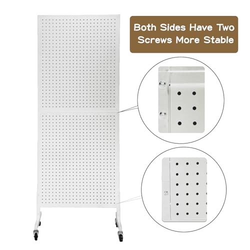 Eastern Tree Metal Pegboard Display Stand 2'x 5' with 30 Hooks, Pegboard Panels Display with Wheels, Peg Board Display Rack, Standing Pegboard Display- White - color: White