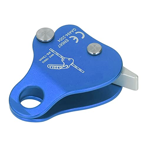 Premium Aluminum Alloy Climbing Rope Grab for Outdoor Climbing Mountaineering - Side Plate Design for Quick Loading and Unloading - color: Blue