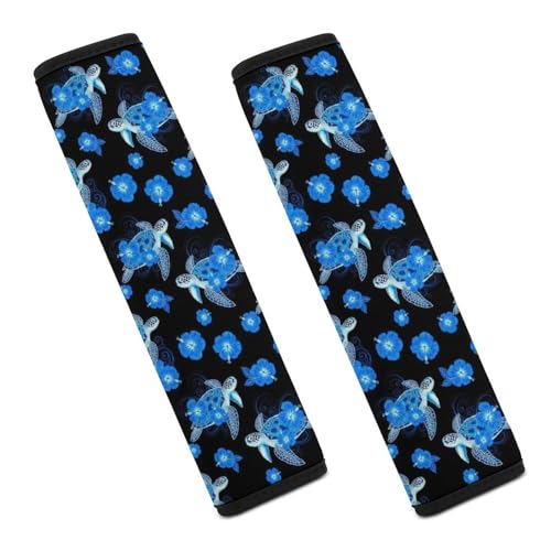 2 Pack Blue Flowers Sea Turtle Car Seat Belt Pad Soft Padded Harness Pads Strap for Child, Car Seats Pushchair Strollers High Chair Pushchair, Anti-Slip Pad - color: Pattern 1218