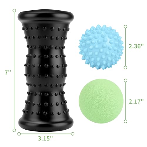 Maliton Massage Ball & Foot Roller - 3-in-1 Set with Spiky Ball, Lacrosse Ball, Massage Roller - Plantar Fasciitis Relief and Heel Spur Pain, Trigger Point Therapy for Deep Muscle Massage.