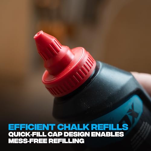 OX Red Chalk Line Powder 8oz Refill - Permanent Marking | Weather-resistant, high-flow nozzle, leak-proof cap, multi-surface use on wood, concrete, metal and stone - color: Red - Permanent