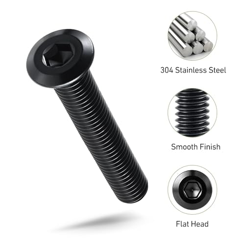3/16-24 x 3" Bolt, 30PCS Flat Head Hex Socket Cap Screws Bolts, 304 Stainless Steel 18-8, Fully Threaded, Black Zinc Finish, with Hex Spanner - color: Black, size: 3/16-24 x 3