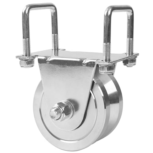 Heavy Duty 4” Slide Gate V-Groove Wheel Dual Bearing Bolted External Mount Bracket Cradle Solid Steel for Inverted V-Shape Sliding Rolling Track Gates up to 3000lbs Capacity – NO Welding