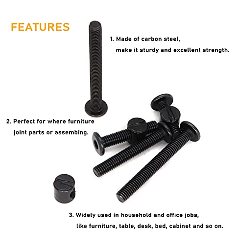 50pcs Crib Hardware Screws, M6 x 20mm/ 30mm/ 40mm/ 50mm/ 60mm Black Hex Socket Cap Bolts Barrel Nuts Assortment Kit for Cot Crib Bed Chairs - size: M6 x 20/30/40/50/60mm (50 pcs)