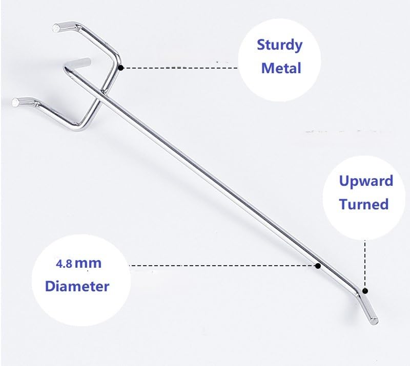 8 Inch Heavy Duty Pegboard Hooks, 12 Pack, Stainless Steel Chrome Finish, Universal Fit for 1/8 and 3/16 Inch Boards, Garage and Tool Storage Organization - size: 8 Inch
