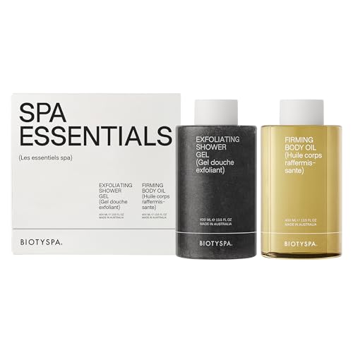 biotyspa Spa Essentials - Exfoliating Shower Gel & Firming Body Oil with Coffee Extract & Jojoba - Tones, Renews & Smooths Skin - Organic, Vegan, Made in Australia - 2pc Set, 400ml Each - size: Spa Essentials