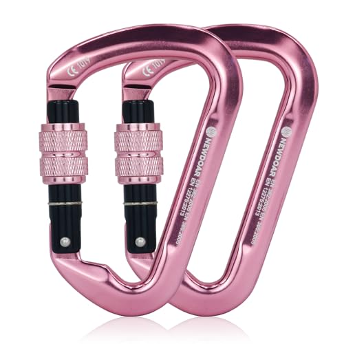 NewDoar CE Certified 30kN-6744lbs Climbing Carabiner Professional, Heavy Duty D Screwgate Clip, for Climbing,Rappelling,Hunting, Rescue - color: Screwgate/Pink/2pcs