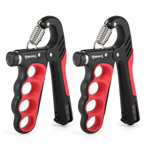Grip Strength Trainer, Adjustable Resistance Hand Exerciser 11-220Lbs(5-100Kg), Hand Gripper Strengthener for Forearm Workout, 2 Pcs - color: Red