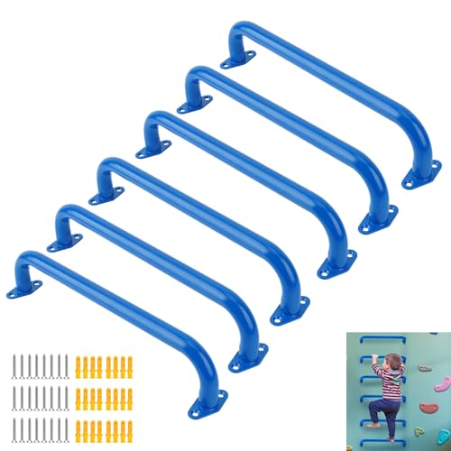 BiJun 17 Inch Monkey Bars Heavy Duty Metal Playground Handles,Blue 6 Pack | Indoor Outdoor Ceiling Grab Bars,Anti-Rust Steel,300LBS Capacity,for Backyard Climbing Frame Treehouse Wall Ladder - color: Blue-6pcs