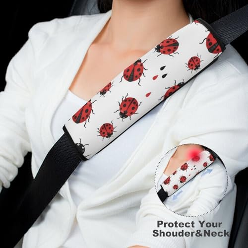 Soft Padded Car Seat Straps Shoulder Pads for Elderly Support, All Vehicles, 1 Pair Ladybug Rain Beige Shoulder Protector Anti-Slip Pad - color: Pattern 771