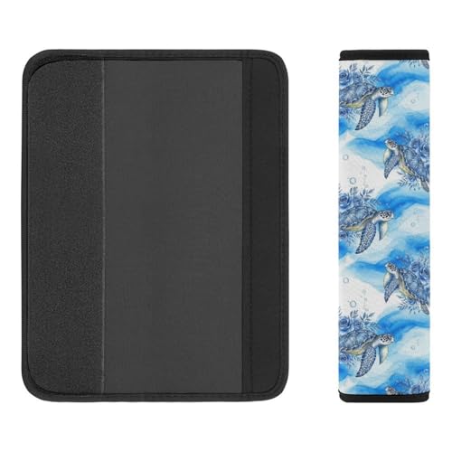 2PCS Universal Fit Car Seat Belt Pad for Kids, Most Cars, Blue Flowers Ocean Sea Turtle Floral Seat Belt Cushion, Shock Absorption - color: Pattern 1201
