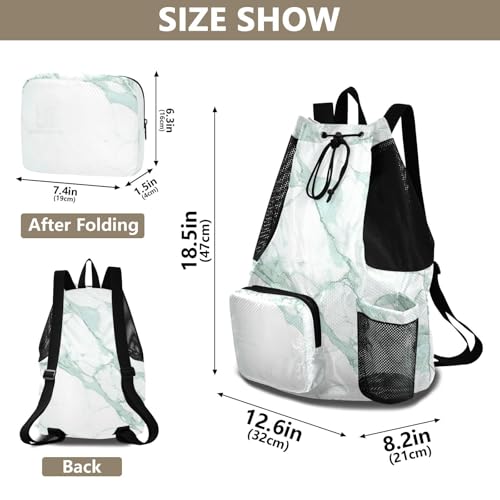 Drawstring Climbing Gym Bag With Inside Pockets Drawstring Bags with Wet Dry Compartments Light Green Luxury Marble Texture