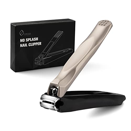 FERYES 3-in-1 Fingernail Clipper with No-Splash Nail Catcher and Metal Storage Box - Toenail Clipper with Nail File for Men & Women - Champagne - color: Champagne