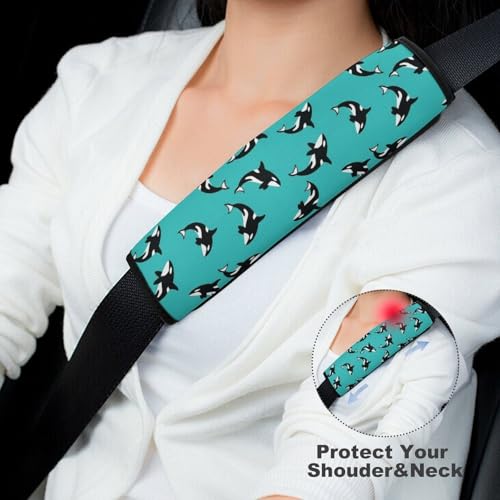 2 Pack Killer Whale Mint Green Car Seat Belt Pad Soft Padded Automotive Seat Belt Protector for Child, Stroller Pushchair High Chair, Shock Absorption - color: Pattern 1069