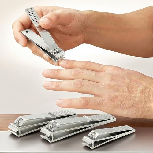 Heavy Duty Nail Clippers Set, Straight & Curved Edge, 3PCS Silver | Large 3.15Inch, Fingernail and Toenail Clippers for Thick Nails, with Nail File ,Nail Trimmer for Men Women Seniors Adults - color: Silver
