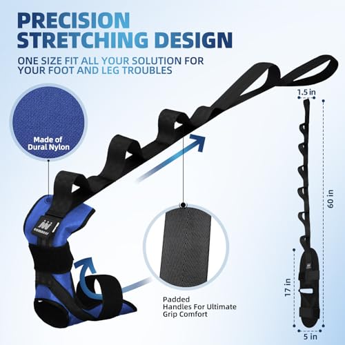 comness Foot and Calf Stretcher-Stretching Strap For Plantar Fasciitis, Heel Spurs, Foot Drop, Achilles Tendonitis & Hamstring. Yoga Foot & Leg Stretch Strap. (Blue) - color: Blue