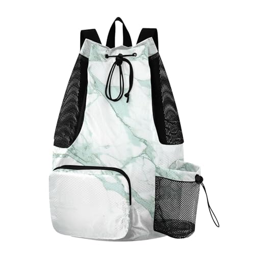 Drawstring Climbing Gym Bag With Inside Pockets Drawstring Bags with Wet Dry Compartments Light Green Luxury Marble Texture