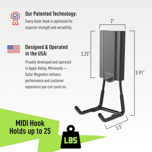 GATOR MAGNETICS MIDI 2.5" Open Hooks, 25 lb Heavy Duty Magnetic Hooks for Steel Surfaces, Patented Easy-Release, Non-Slip Grip – Storage & Organization, Garage, Shed, Home, Cleaning Tools - 3 Pack - size: 2.5", style: Open Hooks