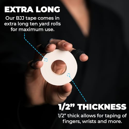 Gold BJJ Jiu Jitsu Tape - Strong Athletic Finger Tape, 1/2" x 30' - Protect Fingers and Toes in MMA, Judo, Wrestling, Martial Arts, Rock Climbing - color: White