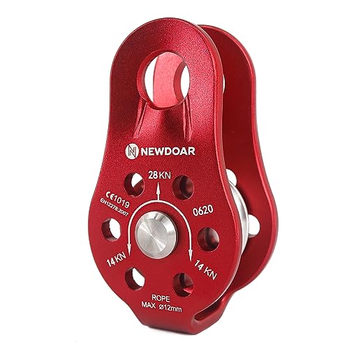 Fixed Plate Micro Pulley,28KN CE Certified General Purpose Small Aluminum Rope Pulleys for Climbing/Aloft Work/Rappelling/Rescue Etc - color: One Unit (28KN Pulley Red)