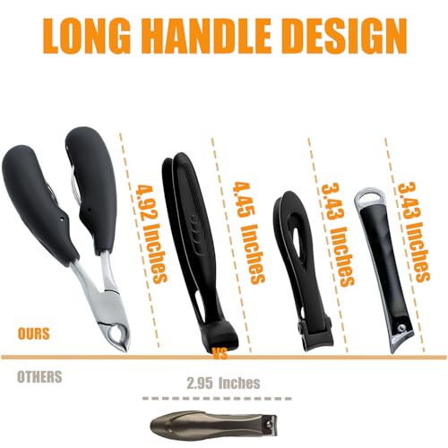 Precision Stainless Steel Heavy Duty Angled Head,Wide Jaw Clippers for Seniors and Man,Ingrown Toenail,Thick Nail.Extra-Long Handle, Extra-Large Slanted Nail Cutter. Men,Women,Elderly.7Pcs (7PCS NAI)