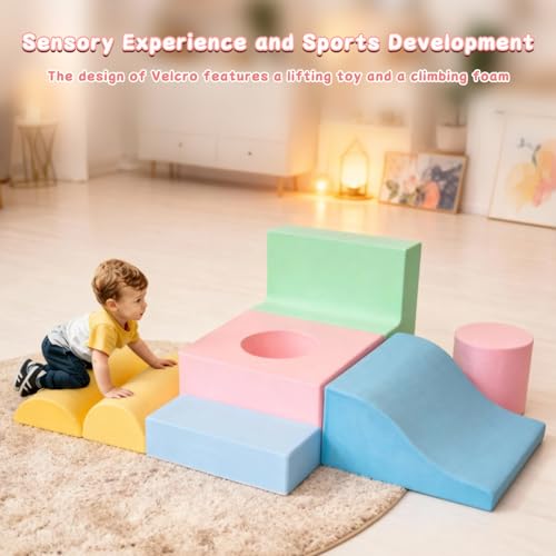 MIND&ACTION 6 Pieces Toddler Climbing Toys Indoor, Climbing Toys for 1 Year Old, Soft Play Set Baby Foam Climbing Blocks for Toddler 1-3