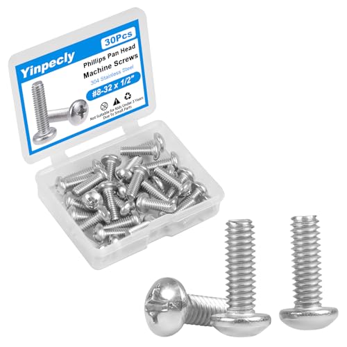 30 Pcs #8-32 x 1/2" Pan Head Machine Screws, 304 Stainless Steel, Truss Head Bolts, Full Thread, Bright Finish, Phillips Drive for Furniture Repairs and 3D Printer - size: #8-32 x 1/2"