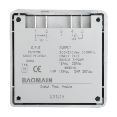 Baomain Time Switch Relay with 4 x Terminal Cable & Waterproof Cover,Digital LCD Programmable Timer,12V DC/AC Input,200-250V 16A Output,28 Programs Daily/Weekly Schedule,CN101A - size: Timer with Terminal Cable & Cover