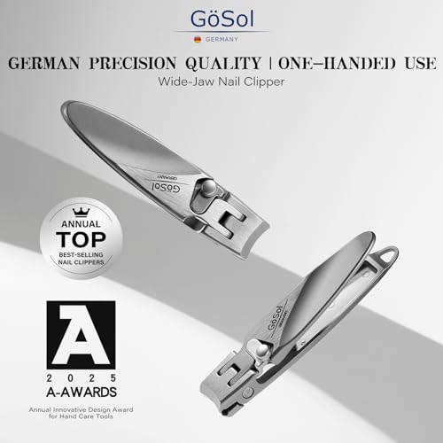 Nail Clipper Anti-Splash, Stainless Steel, Wide Jaw Sharp Blades | Nail Cutter with Catcher, Built-in Lock, One Handed Open & Close, for Thick Nails, with Built-in File, Washable, Heavy Duty - style: Curved Blades Nail Clipper