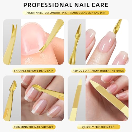 Manicure Set, Stainless Steel Nail Clipper Set with Travel Case | 12-Piece Set with Thicker Steel, Precision-ground Cutting Edges, and Smooth-finished Tools for Clean, Precise Trimming. - color: Gold