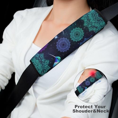 Breathable Seat Belt Shoulder Pad for Adults and Children, Stroller Pushchair High Chair, 2 Pack Hummingbird Floral Bird Mandala Flowers Neck Strap Covers Easy Install (No Tool) - color: Pattern 1012