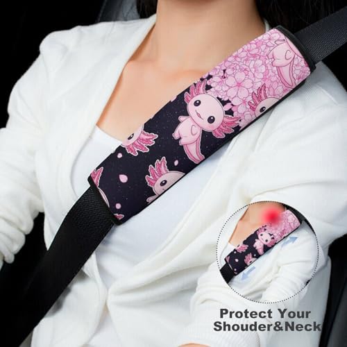 2PCS Pink Cherry Flower Blossom Axolotl Car Seat Belt Pad Breathable Shoulder Protector for Girls and Boys, Most Cars, Anti-Slip Pad - color: Pattern 433