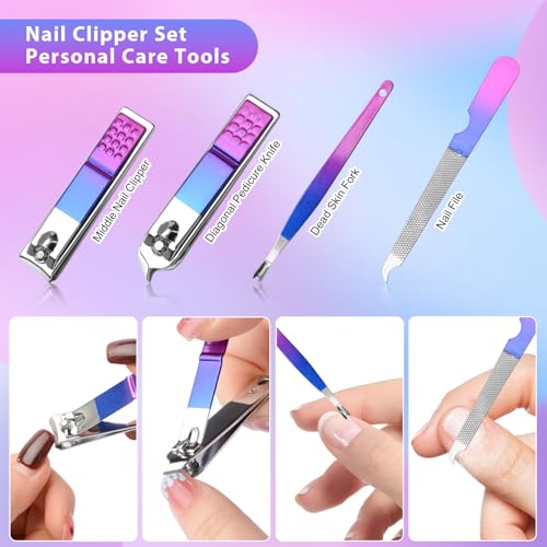 CGBE 12Pcs Manicure Set Nail Clippers Pedicure Kit Men Women Grooming kit Manicure Professional Nail Care Tools Gift with Luxurious Travel Case - color: Colorful-12pcs