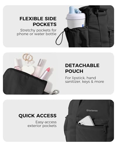 Small Gym Bag for Women - Duffle Weekender Work Duffel Carry on Tote Bag | Puffer Yoga Mat Holder Wet Compartment Coin Purse BPA-Free - color: Black