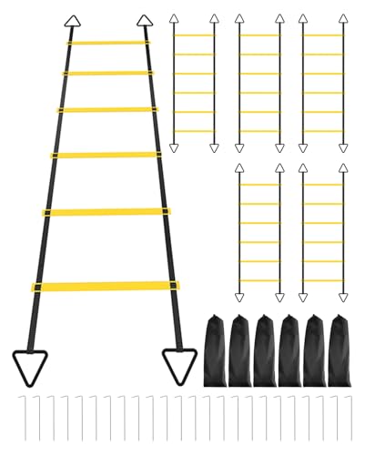 6 Packs Agility Ladder Speed Training Set - 36 Detachable Rungs (20 Inches Each) with 24 Ground Stakes, Portable Exercise Ladders for Soccer Football Footwork Training w/Carry Bag - color: yellow