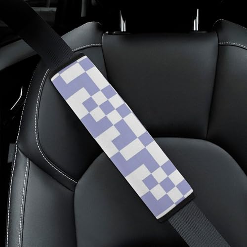 Universal Soft and Comfortable Car Seat Straps Shoulder Pads for Girls and Boys, Most Cars, 1 Pair Checkered Plaid Lavender Purple Harness Pads Strap Comfortable Driving - color: Pattern 45
