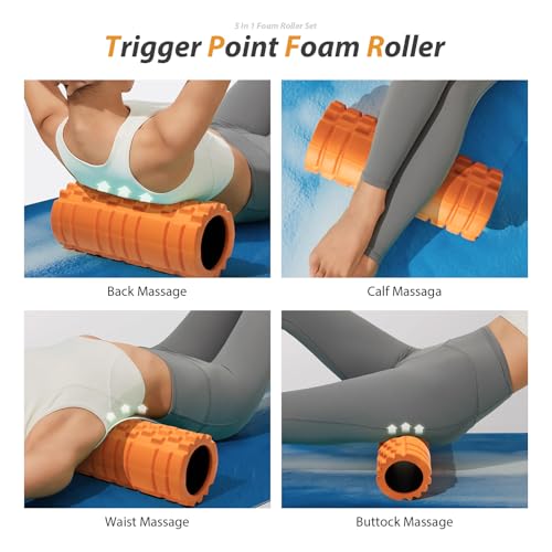 SUBCULTUREPICK 5-in-1 Foam Roller Set Trigger Point Exercise Foam Roller | High Density Deep Tissue Muscle Massage, Muscle Roller, Massage Ball, Stretching Strap, for Physical Therapy & Pain Relief - color: Orange-new