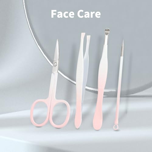 Manicure Set, 10 pcs High-Carbon Steel Nail Clippers Set, Portable Mini Manicure and Pedicure Kit, Travel Grooming Nail Kit with Leather Bag for Men and Women - color: Pink