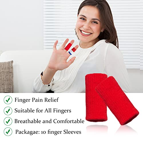 Finger Compression Sleeves, 10 Pcs | Finger Protectors Cots for Arthritis Swelling Basketball Sport, Breathable Elastic - color: Red