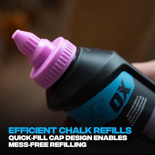 OX Violet Chalk Line Powder 8oz - Dust-Off Chalk Refill | Purple chalk line refill, zero permanence, leak-proof cap, high-flow nozzle, weather resistant, wood concrete metal stone - color: Violet - Dust-Off