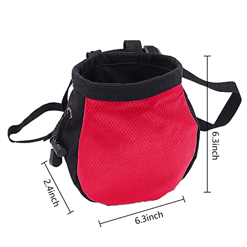 Rock Climbing Chalk Bag with Belt and Zipper Pocket for Fitness Gym Weight Lifting Hunting Bouldering Drawstring Magnesia Sack - color: Red