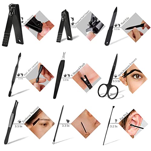 HANTEKAS Manicure Set 9 in 1 Stainless Steel, Nail Clippers Scissors Pedicure Tools Kit - Portable Travel Grooming Kit for Men and Women with Leather Case (Red-BIG Nail Clipper) - color: Red-big Nail Clipper