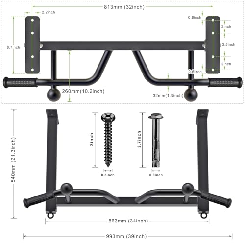 Kipika 32" Ceiling Mounted Pull Up Bar - Heavy Duty, Highly Adjustable, Multifunctional Chin Up Bar - Home Gym System with Punching Bag Hanger and Resistance Bands Training - color: Ceiling Mounted Pull Up Bar with Ball